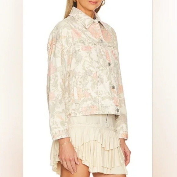 We The Free Opal Swing Printed Denim Jacket in Ivory Combo Floral - Picture 2 of 10